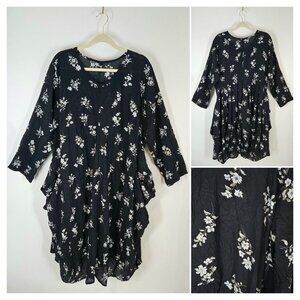 Dress To Kill Floral Print Lagenlook Longsleeve Layered Midi Dress One Size